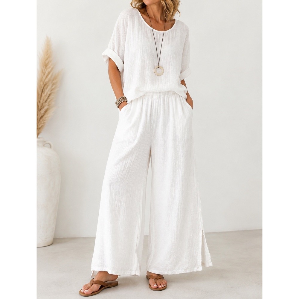 Oh My Gauze White Cotton Gauze Wide Leg Pants Size 2 L/XL Boho Lagenlook